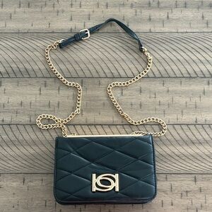 bebe Black Quilted Crossbody Bag with Gold Chain